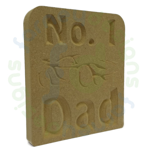 Engraved Plaque with No. 1 Dad and Stylised Sports Car in 18mm MDF - Free Standing