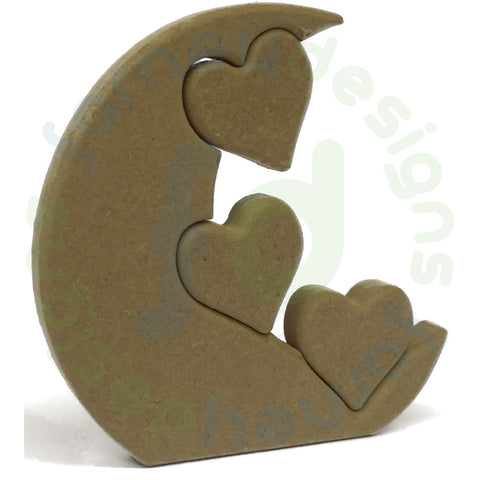 Moon with Inset Hearts (1,2 or 3) in 18mm MDF - Free Standing
