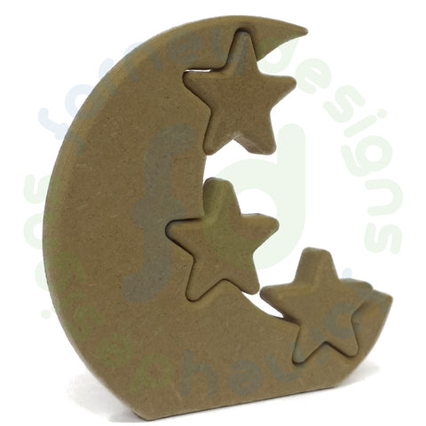 Moon with Inset Stars (1,2 or 3) in 18mm MDF - Free Standing