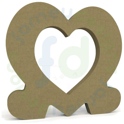Heart Frame Supported by Two Small Hearts in 18mm MDF - Thick Frame Version - Free Standing